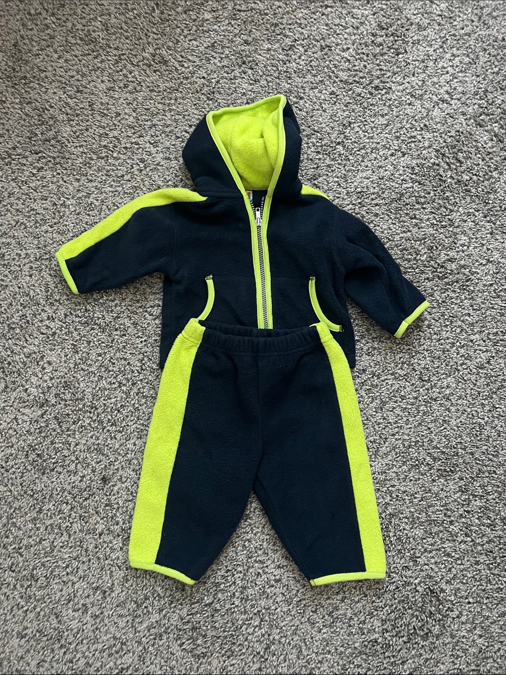 Tao Infant Navy and Neon Green Kids Hoodie Jogger Set Size 12 Months